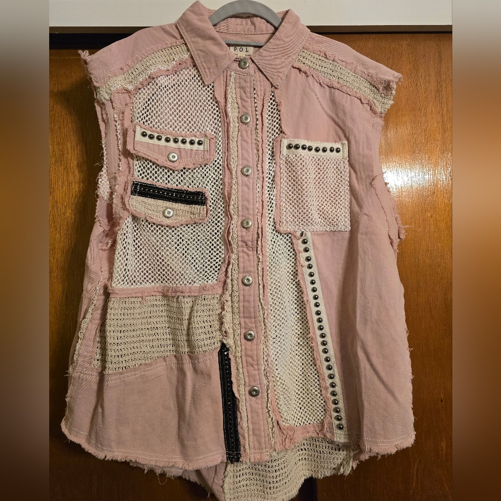 NWOT Pink POL Crochet Vest, Size: Medium